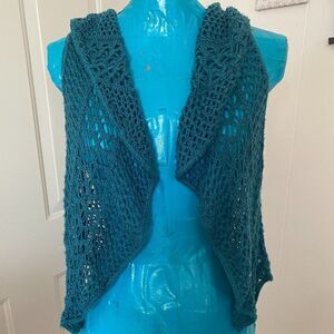 New York At Last Boho Crochet Collared Vest Womens Size Med